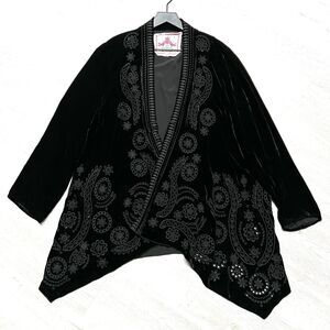 Johnny Was Tinasha velvet draped cardigan/kimono in black Size XS